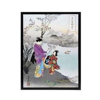 Artery8 Woman Admiring The Plum Blossom Framed Canvas Wall Art Print Ogata Gekko | Size: W24 x H32