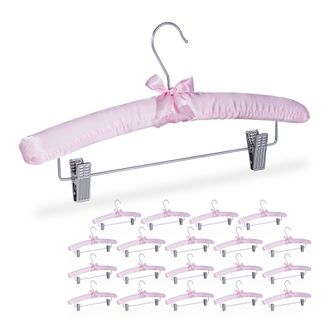 Relaxdays Pack 20 Perchas Forradas Raso, Vintage, Pinzas Ajustables, Gancho Giratorio, 19,5 X 38 X 3,5 Cm, Colores Rosa