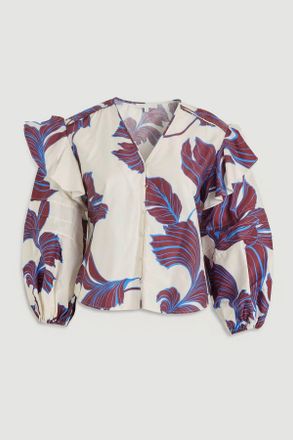 Karen Millen Womens Plus Size Graphic Floral Cotton Sateen Woven Shirt viscose - Size 22 UK