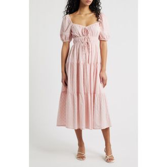 Blu Pepper Puff Sleeve Tiered Cotton Midi Dress in Pink at Nordstrom Rack, Size Medium