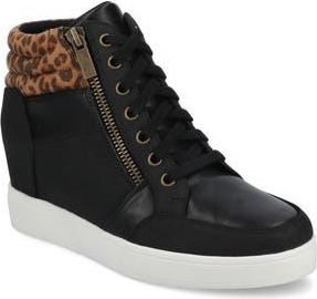 Journee Collection Clarity High Top Wedge Sneaker in Leopard/Camel at Nordstrom Rack, Size 8.5