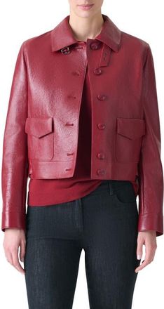 Akris Peer Lacqured Leather Crop Jacket in Ruby Red at Nordstrom, Size 4