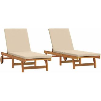 vidaXL Vidaxl Tumbonas Con Ruedas Y Cojines 2 Uds Madera De Acacia Maciza