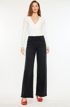 Kancan Cora High Rise Wide Jeans in Black at Nordstrom, Size 31