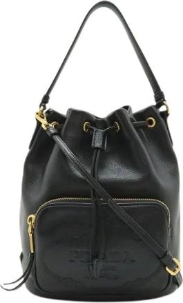 Prada Pre-owned Bucket Bags, female, Black, Size: ONE SIZE Pre-owned Leather Bucket Bag 1Bh038