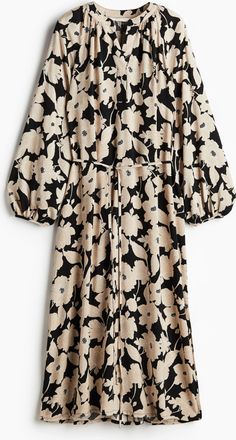 H&M Kleid mit Ballon&auml;rmeln - Schwarz/Beige Gebl&uuml;mt