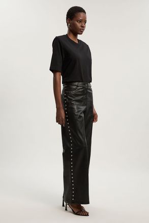 Karen Millen Womens Studded Leather Wide Leg Trouser - Black - Size 10 UK
