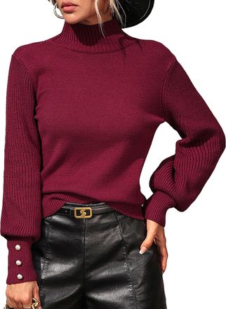 Feoya Womens Turtleneck Jumper High Roll Turtle Neck Sweater for Women UK Warm Cable Ribbed Knit Pullover Loose Knitted Sweatshirt Stand Collar Knitwear Win