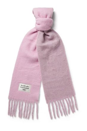 Acne Studios Volly Colour-Block Fringed Logo-Appliquéd Alpaca-Blend Scarf
