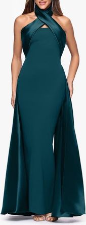 Betsy & Adam Twist Halter Neck Mikado Scuba Crepe Gown in Pine at Nordstrom, Size 10
