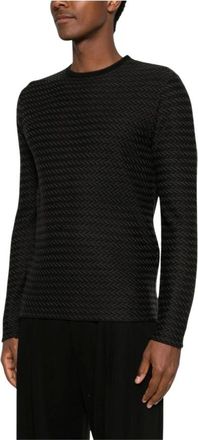 Emporio Armani Round-neck Knitwear, male, Black, Size: XL Patterned Round-Neck Sweater