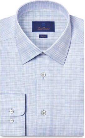 David Donahue Trim Fit Check Cotton Dobby Dress Shirt in Sky at Nordstrom, Size 15.5 - 34