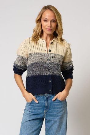 Central Park West Jacy Gradient Crochet Cardigan in Flax/navy at Nordstrom, Size X-Large