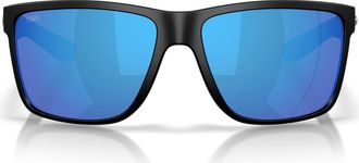 Costa Broadbill II XL 62mm Polarized Oversize Rectangular Sunglasses in Matte Black /Blue Mirror at Nordstrom