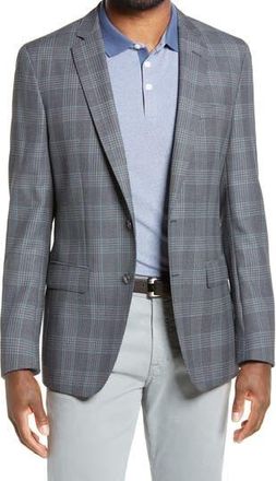 BOSS Hartlay Slim Fit Plaid Wool Sport Coat in Teal at Nordstrom Rack, Size 38 Regular