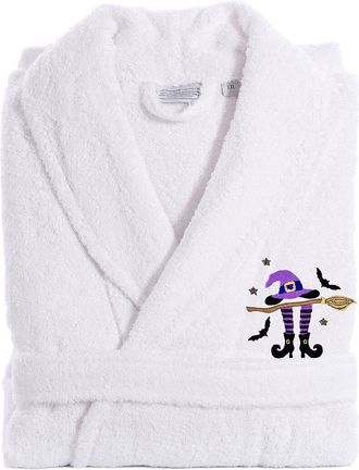 Linum Home Textiles Turkish Cotton Herringbone Weave Embroidered Unisex Halloween Bathrobe