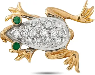 Luxury Bazaar 14K Yellow Gold 0.60ct Diamond and Emerald Frog Brooch MF17-070626