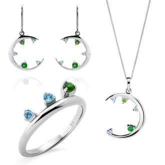 Orphelia Eline Dames 925 Sterling Zilveren Set: Ketting + Oorbellen + Ring - Zilver SET-7497