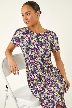 Roman Floral Side Tie Midi Dress