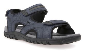 Geox Sandale GEOX UOMO SANDAL STRADA, Herren, Gr. 39, blau (navy, dunkelgrau), Lederimitat, Schuhe Sandale, Sommerschuh, Klettschuh, Outdoorsandale, im Tre
