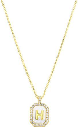Adornia Crystal Mother of Pearl Initial Pendant Necklace in Gold-H at Nordstrom Rack