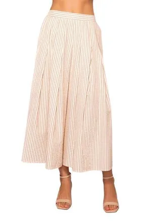 Melloday Stripe Pleated Seersucker Skirt in Cream Stripe at Nordstrom Rack, Size Small