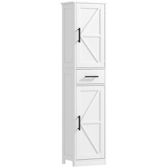 OEM Armario Alto De Ba&ntilde;o Estrecho Con 2 Puertas 1 Caj&oacute;n Y 2 Estantes Ajustables Estilo R&uacute;stico 40x30x170 Cm Blanco