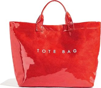 Generic PVC Tote Bag for Women, Large Plastic Tote Bag for Work Letter Print bag Kraft Paper Work Handbags Purses (Red)