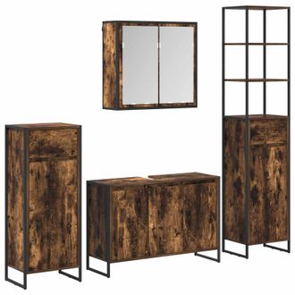 vidaXL Juego De Muebles De Ba&ntilde;o Roble Ahumado Madera De Ingenier&iacute;a Vidaxl