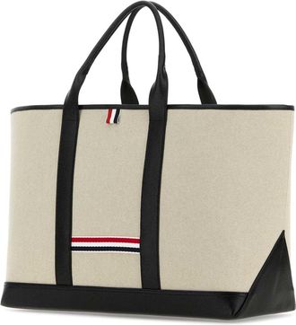 Thom Browne Womens Canvas With Rwb-Stripe Tote Beige Cotton