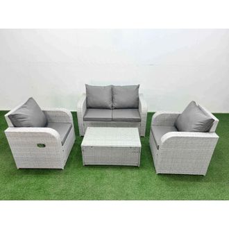 Fimous Light Grey pe Wicker Rattan Garden Furniture Set Sofa Set Reclining Adjustable Chair Rectangular Coffee Table 4 Seater With Side Table - Fimous