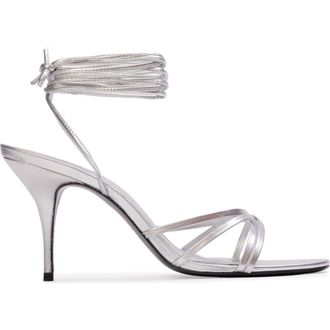Black Suede Studio Tally 80 Sandal in Silver Metallic Leather at Nordstrom, Size 37