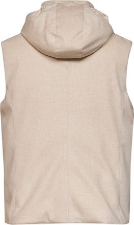 Brunello Cucinelli Mens Wool Padded Hooded Vest Beige & Down Jackets
