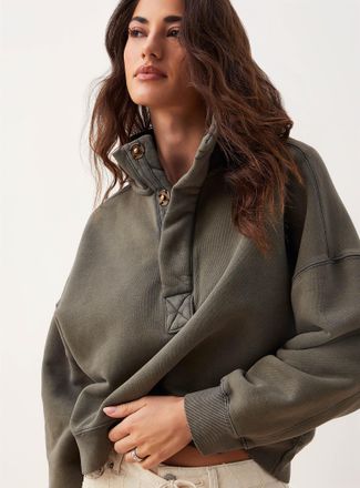 Free People Womens Timeless snap-button mock-neck sweatshirt