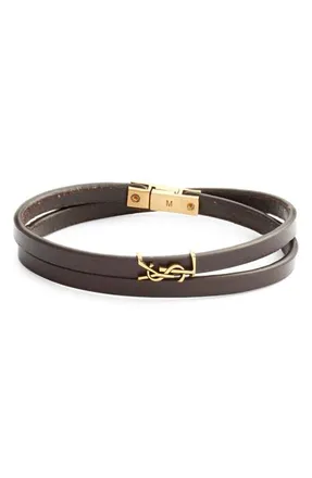 Saint Laurent YSL Thin Double Wrap Bracelet in Brown/Light Bronze at Nordstrom, Size Medium