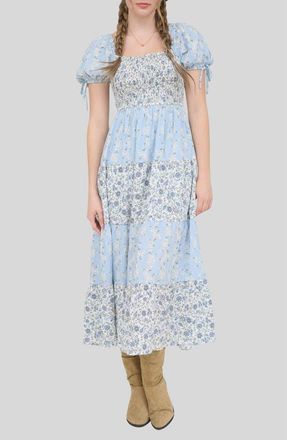 Blu Pepper Smocked Tiered Midi Dress in Light Blue Multi at Nordstrom Rack, Size Medium