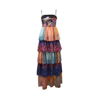 Twinset Maxi jurk met ruches - Dames - Maxi kleedjes - Veelkleurig - XS - Polyester - Kleedjes