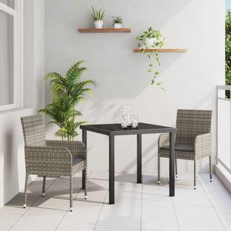 vidaXL Vidaxl - Conjunto De Comedor De Jard&iacute;n Con Coj&iacute;n 3 Pcs Gris Polirat&aacute;n