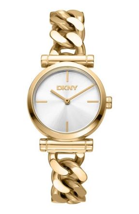 DKNY Curb Chain Link Bracelet Watch, 28mm in Silver/Gold at Nordstrom