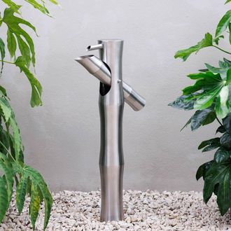 PRIMROSE Oriental Style Bamboo Cane Sozu Metal Outdoor Water Feature 94cm in Silver