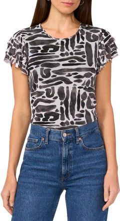 Vince Camuto Geo Print Flutter Sleeve Mesh Top in Lucent White at Nordstrom, Size X-Large