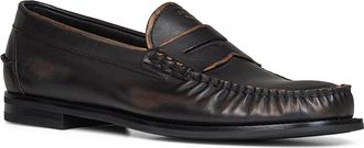 Prada Mens Loafers Antiqued Leather Black-Tan Calf