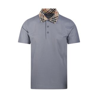 Burberry Polo Shirts, male, Gray, Size: M Evan Check Collar Polo