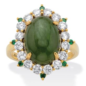 Palm Beach Jewelry 1.27 TCW Jade and CZ Gold-Plated Silver Ring
