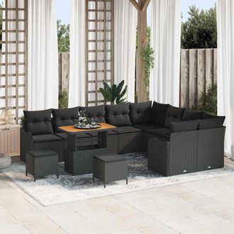 vidaXL Conjunto De Sof&aacute; De Jard&iacute;n 12 Uds. 11-n&uacute;mero De Plazas Negro Vidaxl