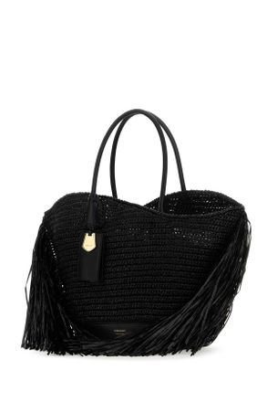 Ferragamo Womens Black Raffia And Leather Big Shopping Bag Neroneronero Borse A Mano