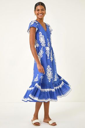 Roman Paisley Print Buttoned Midi Dress