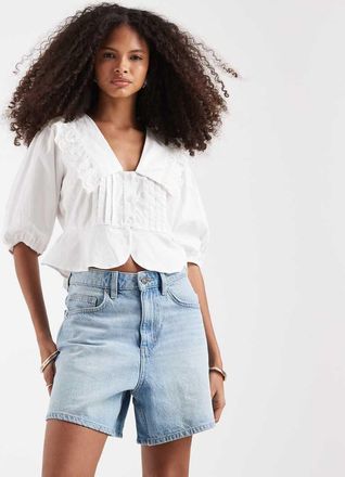 Neon Rose Blusa a maniche lunghe bianca con colletto con volant-Bianco