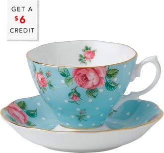 Royal Albert Polka Blue Vintage Teacup & Saucer Boxed Set with $6 Credit