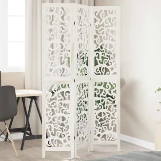 vidaXL Biombo Separador De 3 Paneles Madera Maciza Paulownia Blanco Vidaxl